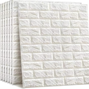 ALOKAH 3D Brick Wallpaper PE Foam self Adhesive Brick Design Wall Stickers/DIY Wallpaper for Home Hotel Living Room Bedroom Cafe Deco White - Pack of 10 (70 x 77cm, Appx. 5.8Sq Feet)